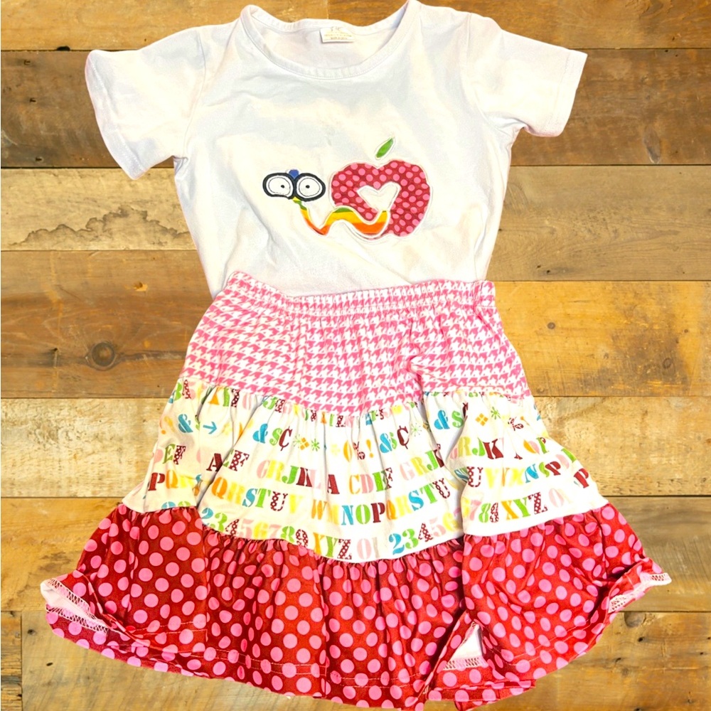 Boutique outfit Girls  5T skirt/ shirt set SCHOOL print fabric.